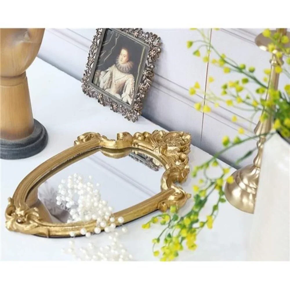 Vintage 11.6 x 9 Inch Very Small Decorative Wall Mirror Gold Shield Shape